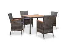 vidaXL 5 Piece Garden Dining Set with Cushions Poly Rattan Grey