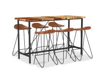 vidaXL 7 Piece Bar Set Solid Reclaimed Wood and Real Leather
