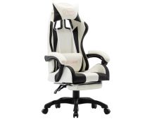 vidaXL Racing Chair with Footrest Black and White Faux Leather