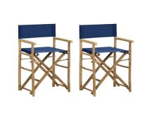 vidaXL Folding Director's Chairs 2 pcs Blue Bamboo and Fabric