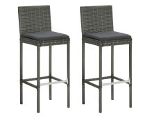 vidaXL Garden Bar Stools with Cushions 2 pcs Grey Poly Rattan