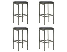 vidaXL Bar Stools with Cushions 4 pcs Grey Poly Rattan