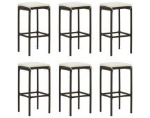 vidaXL Bar Stools with Cushions 6 pcs Brown Poly Rattan