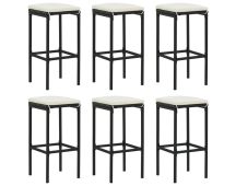 vidaXL Bar Stools with Cushions 6 pcs Black Poly Rattan