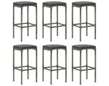 vidaXL Bar Stools with Cushions 6 pcs Grey Poly Rattan