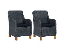 vidaXL Garden Chairs with Cushions 2 pcs Poly Rattan Dark Grey