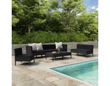 vidaXL 9 Piece Garden Lounge Set with Cushions Poly Rattan Black