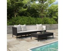 vidaXL 6 Piece Garden Lounge Set with Cushions Poly Rattan Black