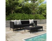 vidaXL 6 Piece Garden Lounge Set with Cushions Poly Rattan Black