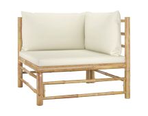 vidaXL Garden Corner Sofa with Cream White Cushions Bamboo