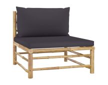 vidaXL Garden Middle Sofa with Dark Grey Cushions Bamboo