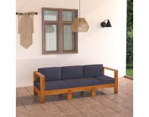 vidaXL 3-Seater Garden Sofa with Dark Grey Cushions Acacia Wood