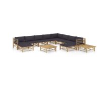 vidaXL 12 Piece Garden Lounge Set with Dark Grey Cushions Bamboo