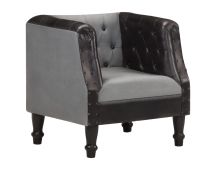 vidaXL Tub Chair Black Real Leather and Solid Mango Wood