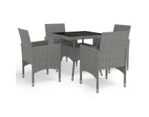 vidaXL 5 Piece Garden Dining Set Grey Poly Rattan and Glass