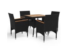 vidaXL 5 Piece Garden Dining Set Black Poly Rattan and Acacia Wood