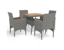 vidaXL 5 Piece Garden Dining Set Grey Poly Rattan and Acacia Wood