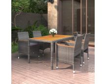 vidaXL 5 Piece Garden Dining Set Poly Rattan Grey