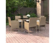 vidaXL 7 Piece Garden Dining Set Poly Rattan and Tempered Glass Beige