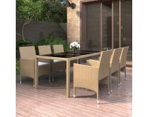 vidaXL 7 Piece Garden Dining Set Poly Rattan and Tempered Glass Beige