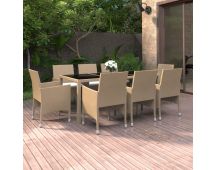 vidaXL 9 Piece Garden Dining Set Poly Rattan Beige