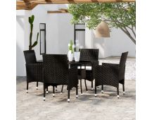 vidaXL 5 Piece Garden Dining Set Poly Rattan Black