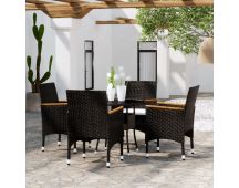 vidaXL 5 Piece Garden Dining Set Poly Rattan Black