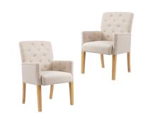 vidaXL Dining Chairs with Armrests 2 pcs Beige Fabric