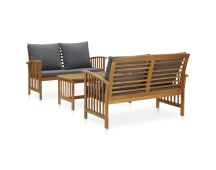 vidaXL 3 Piece Garden Lounge Set with Cushions Solid Acacia Wood (310261+310264)