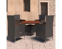 vidaXL 5 Piece Outdoor Dining Set with Cushions Poly Rattan Black