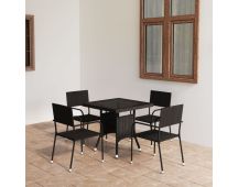 vidaXL 5 Piece Garden Dining Set Poly Rattan Black