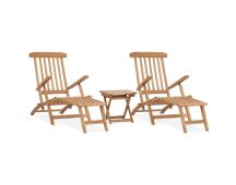 vidaXL Garden Deck Chairs with Footrests and Table Solid Teak Wood