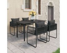 vidaXL 5 Piece Garden Dining Set PVC Rattan Black