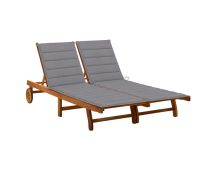 vidaXL 2-Person Garden Sun Lounger with Cushions Solid Acacia Wood