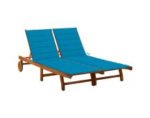 vidaXL 2-Person Garden Sun Lounger with Cushions Solid Acacia Wood