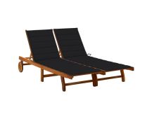 vidaXL 2-Person Garden Sun Lounger with Cushions Solid Acacia Wood