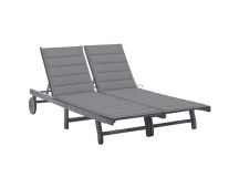 vidaXL 2-Person Garden Sun Lounger with Cushion Grey Solid Acacia Wood