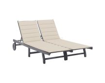 vidaXL 2-Person Garden Sun Lounger with Cushion Grey Solid Acacia Wood