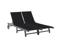 vidaXL 2-Person Garden Sun Lounger with Cushion Grey Solid Acacia Wood