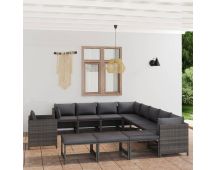 vidaXL 12 Piece Garden Lounge Set with Cushions Poly Rattan Grey