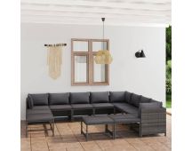 vidaXL 12 Piece Garden Lounge Set with Cushions Poly Rattan Grey