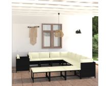 vidaXL 12 Piece Garden Lounge Set with Cushions Poly Rattan Black