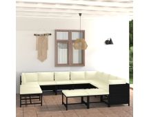 vidaXL 12 Piece Garden Lounge Set with Cushions Poly Rattan Black