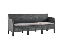 vidaXL 3-Seater Garden Sofa with Cushions Anthracite PP Rattan