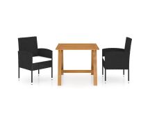 vidaXL 3 Piece Garden Dining Set Black