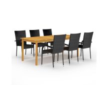 vidaXL 7 Piece Garden Dining Set Black