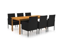 vidaXL 7 Piece Garden Dining Set Black