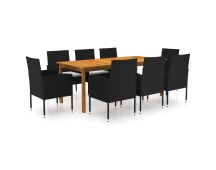 vidaXL 9 Piece Garden Dining Set Black