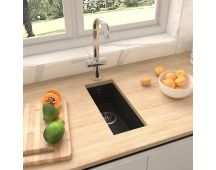 vidaXL Kitchen Sink with Overflow Hole Black Granite