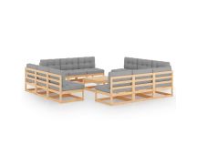 vidaXL 13 Piece Garden Lounge Set with Cushions Solid Pinewood